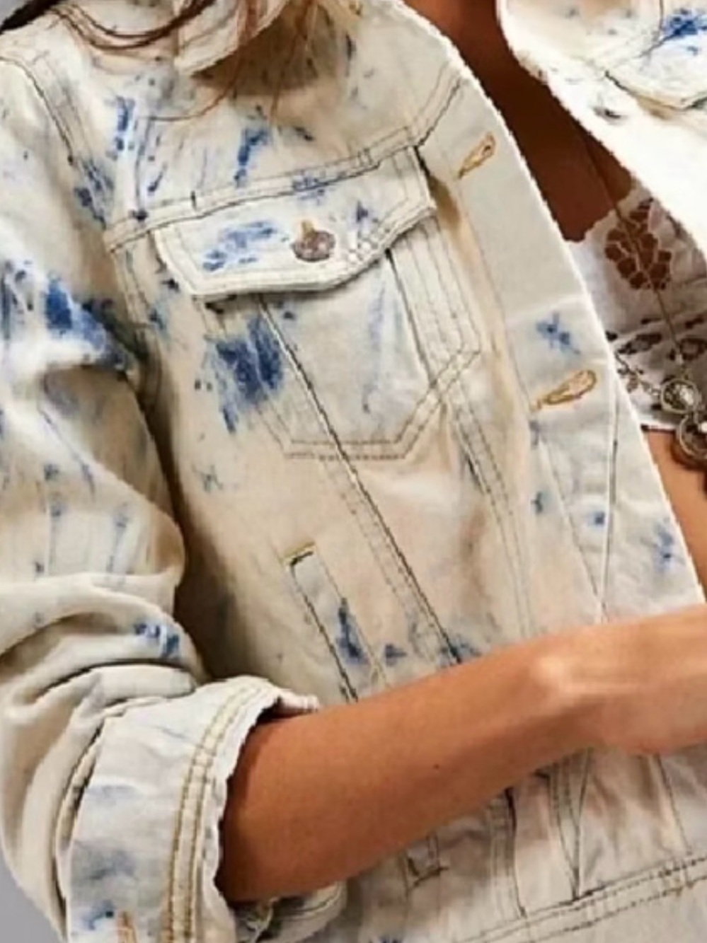 Free People Tie Dye Denim Jacket Size: Large - Picture 2 of 13